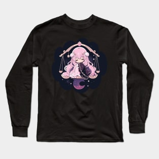 Adorable Anime Chibi Libra Zodiac Sleeping Little Astro Girl Long Sleeve T-Shirt